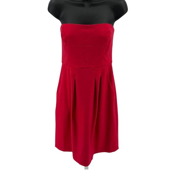 BCBGMAXAZRIA Martina Bengaline Sheath Dress WMNS 4 Azalea Red Strapless Stretch - Picture 1 of 12